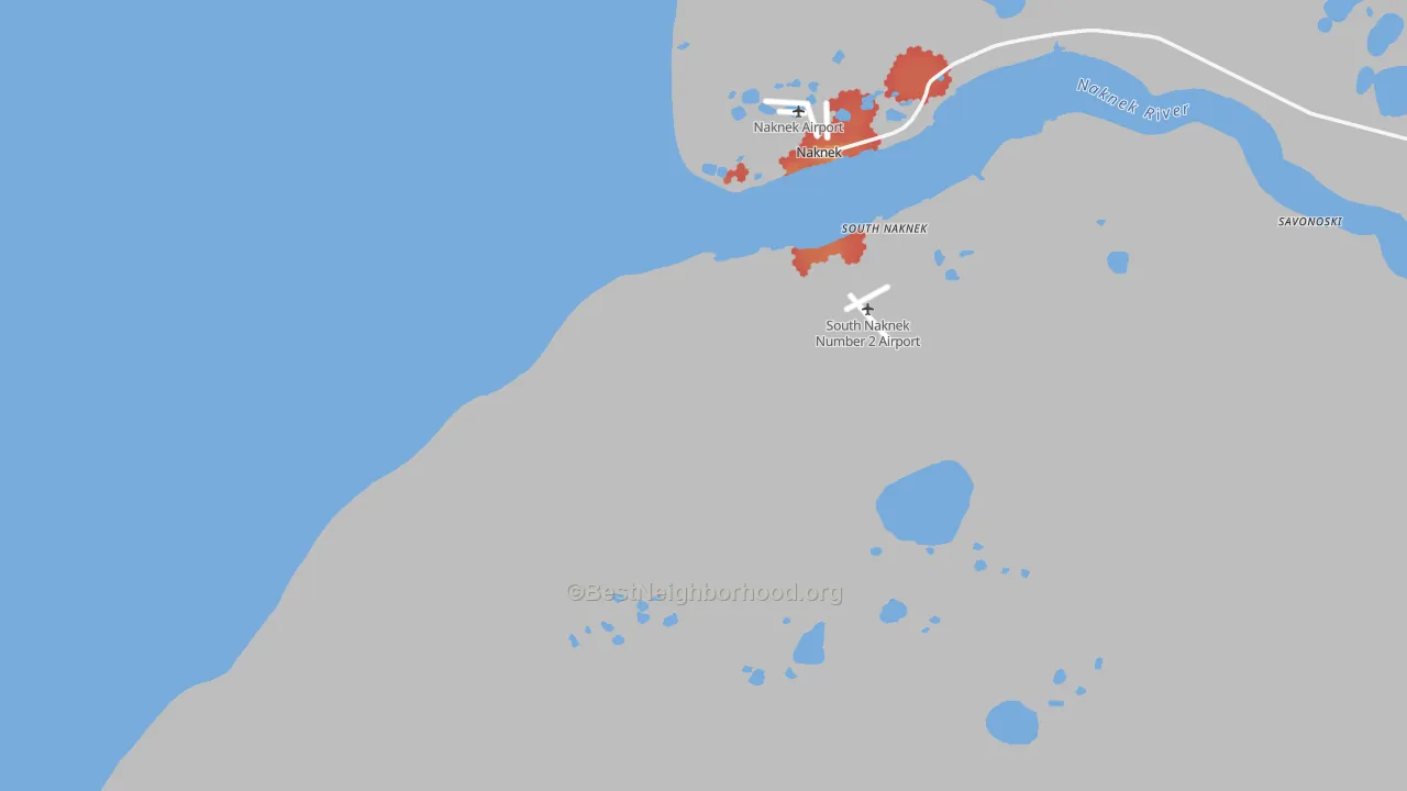 Walk Grade map of 99670, AK, walkable areas in green and car-dependent areas in red