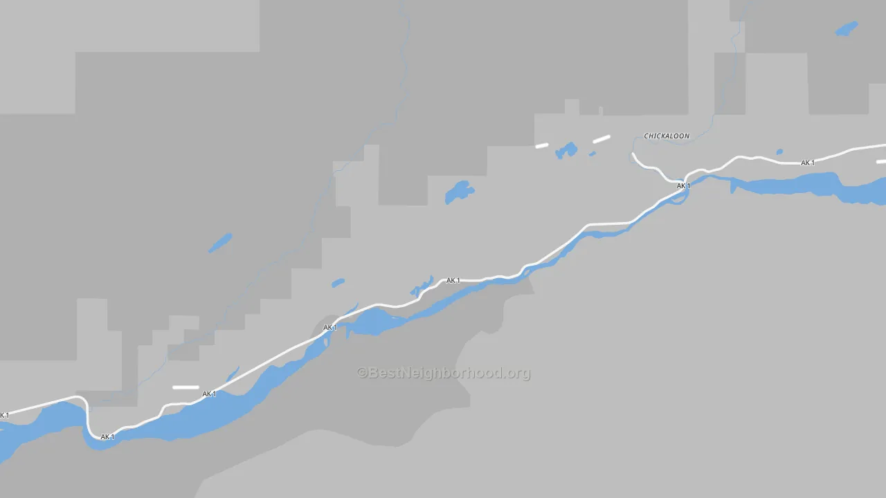 Walk Grade map of 99674, AK, walkable areas in green and car-dependent areas in red