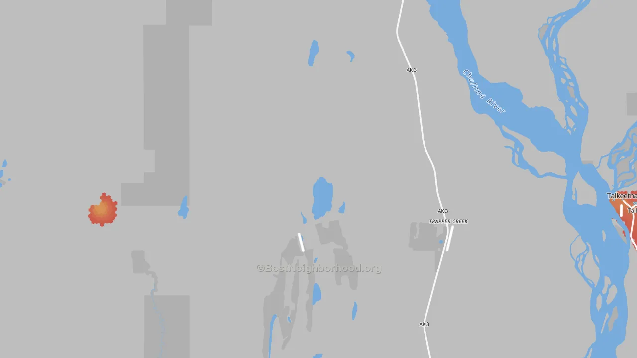 Walk Grade map of 99683, AK, walkable areas in green and car-dependent areas in red