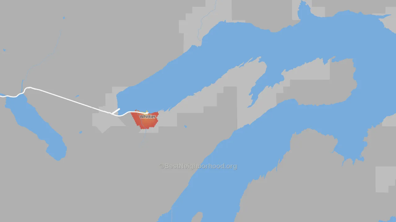 Walk Grade map of 99693, AK, walkable areas in green and car-dependent areas in red