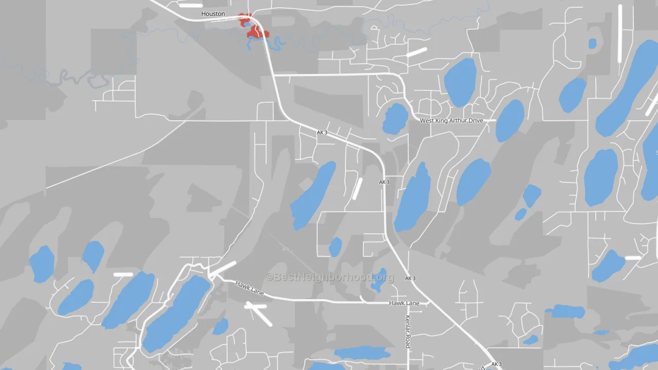 Walk Grade map of 99694, AK, walkable areas in green and car-dependent areas in red
