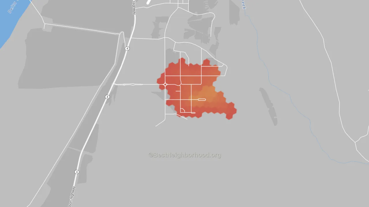 Walk Grade map of 99731, AK, walkable areas in green and car-dependent areas in red