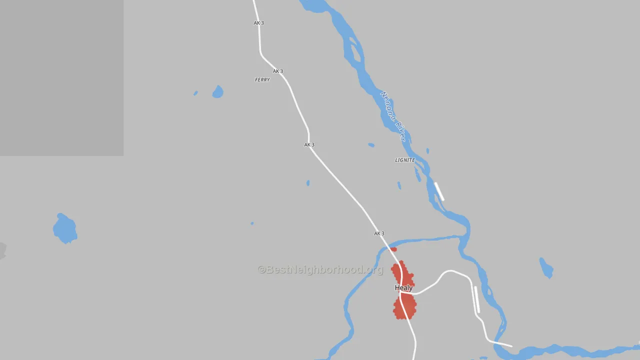 Walk Grade map of 99743, AK, walkable areas in green and car-dependent areas in red