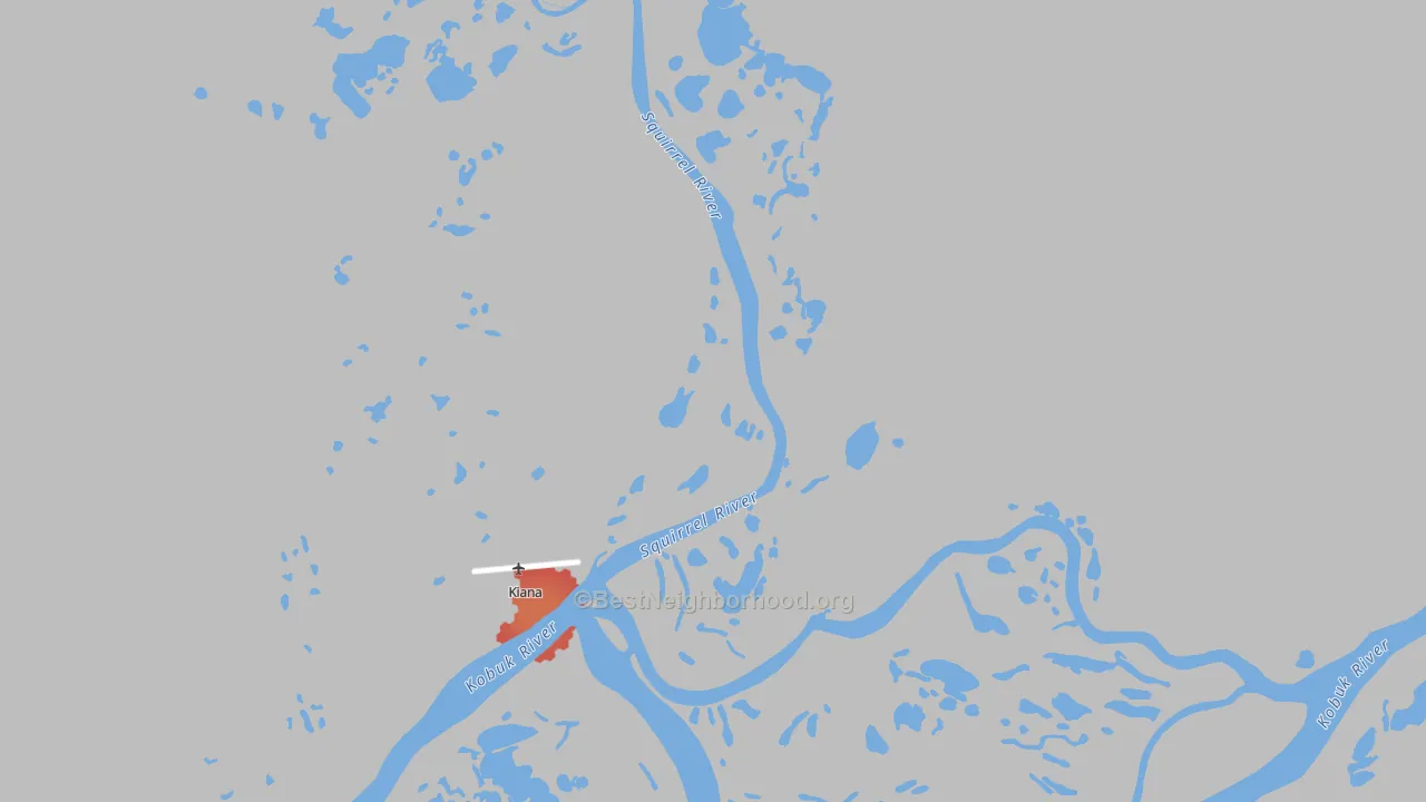 Walk Grade map of 99749, AK, walkable areas in green and car-dependent areas in red