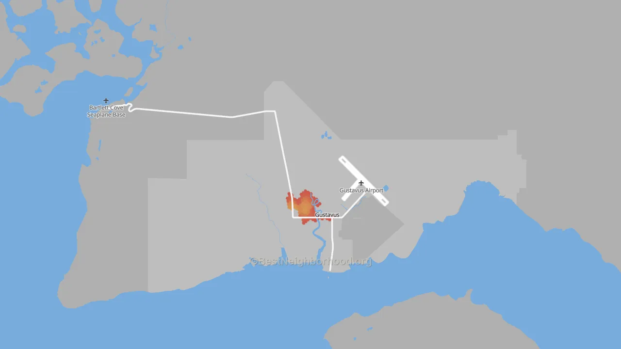 Walk Grade map of 99826, AK, walkable areas in green and car-dependent areas in red