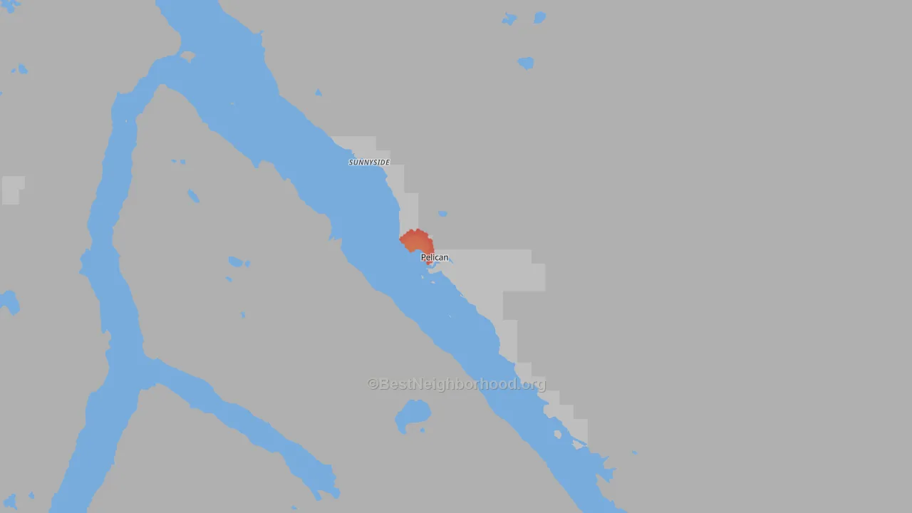 Walk Grade map of 99832, AK, walkable areas in green and car-dependent areas in red