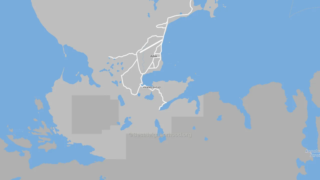 Walk Grade map of Adak, AK, walkable areas in green and car-dependent areas in red