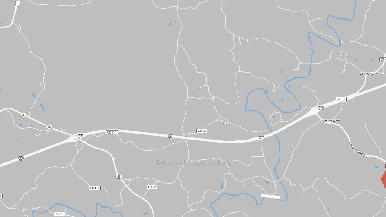Walk Grade map of Ai, AL, walkable areas in green and car-dependent areas in red