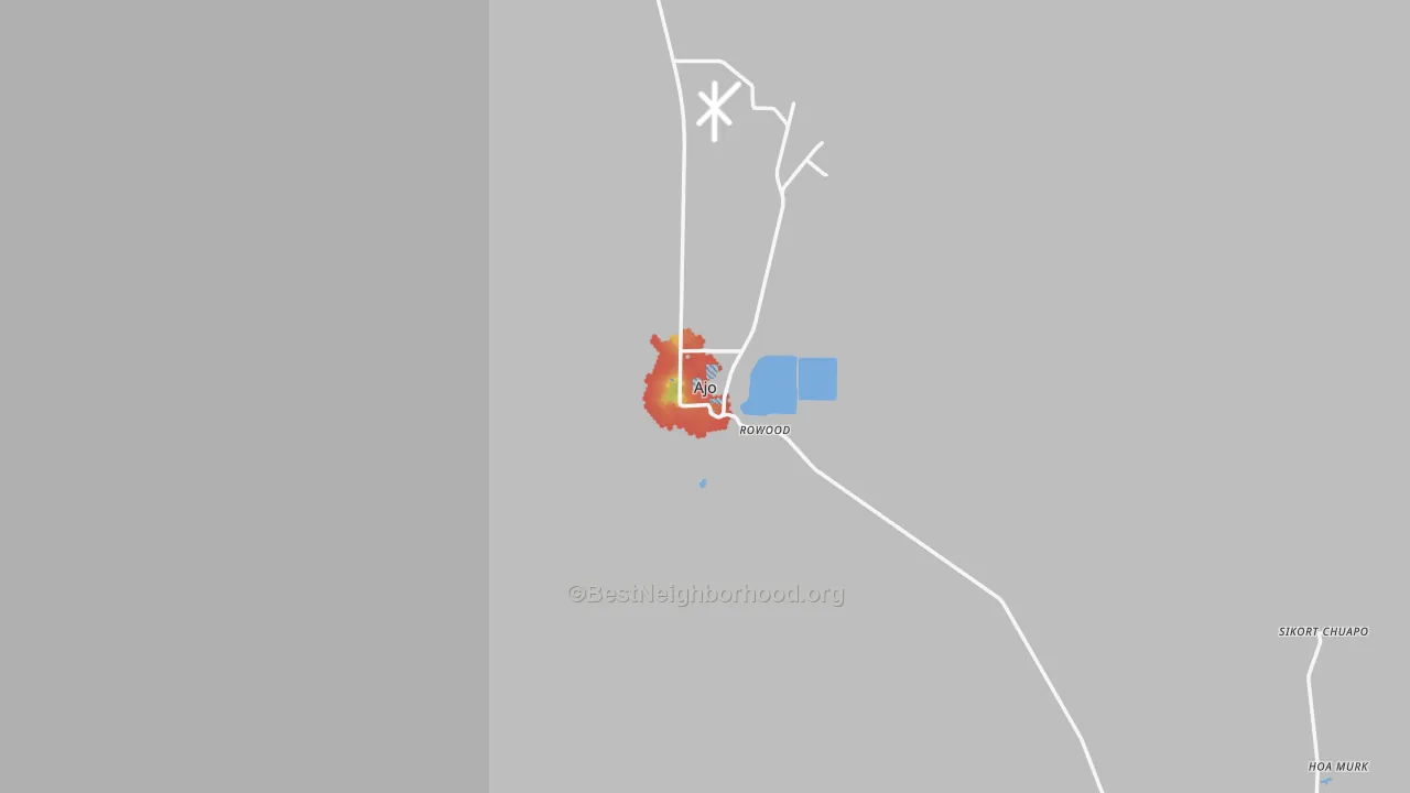 Walk Grade map of Ajo, AZ, walkable areas in green and car-dependent areas in red