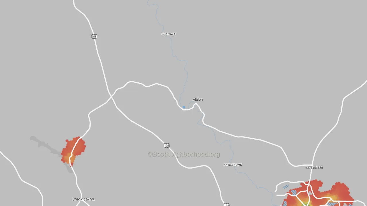Walk Grade map of Albion, WA, walkable areas in green and car-dependent areas in red