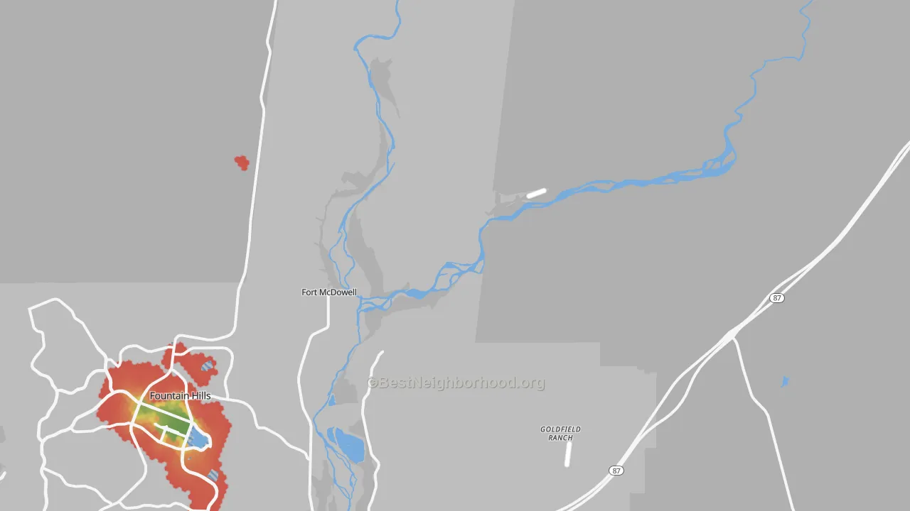 Walk Grade map of Alchesay Flat, AZ, walkable areas in green and car-dependent areas in red
