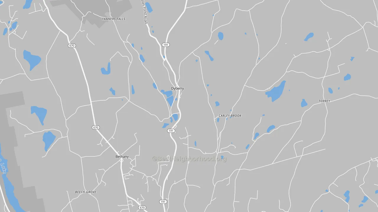 Walk Grade map of Aldenville, PA, walkable areas in green and car-dependent areas in red