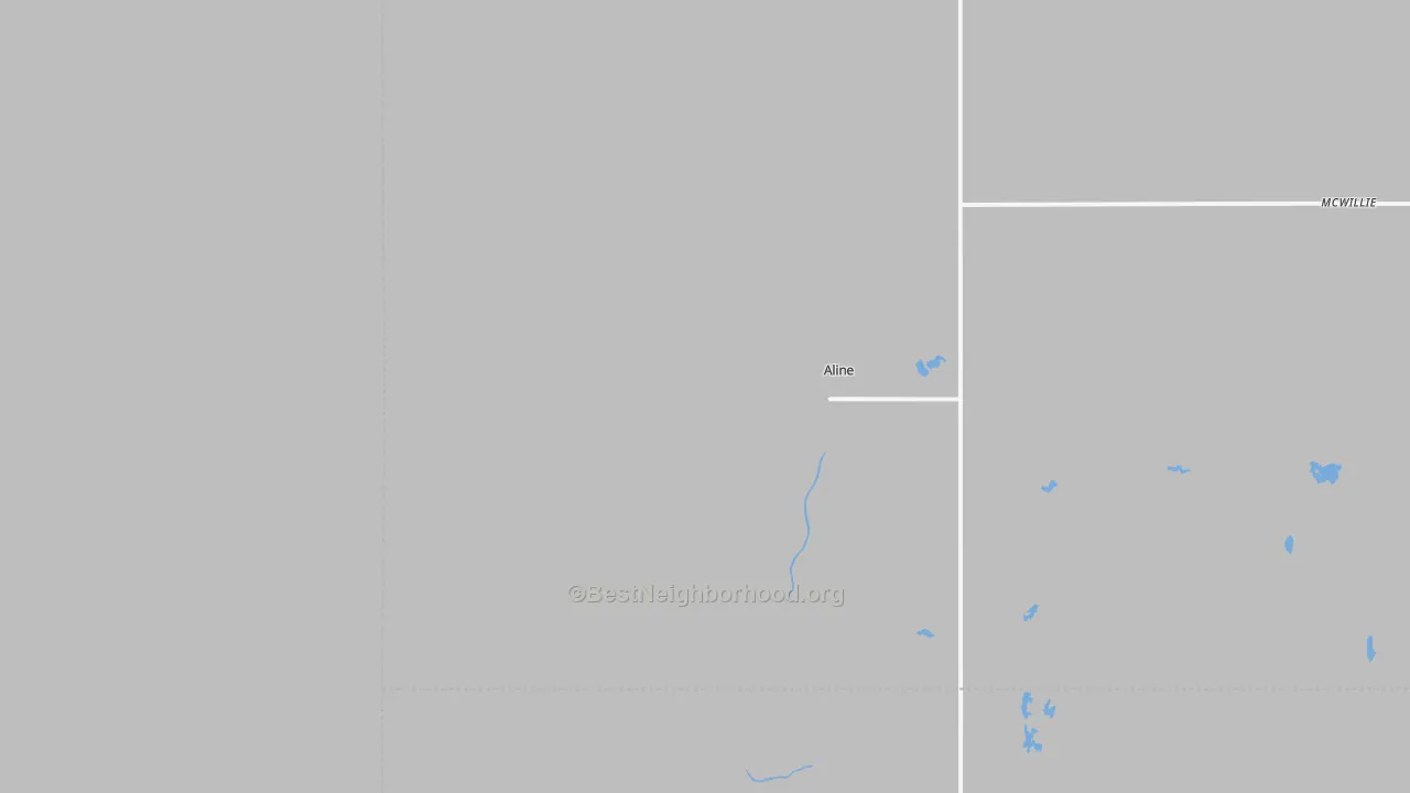Walk Grade map of Aline, OK, walkable areas in green and car-dependent areas in red