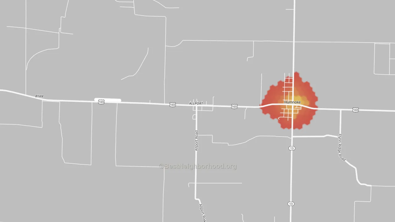 Walk Grade map of Allport, AR, walkable areas in green and car-dependent areas in red