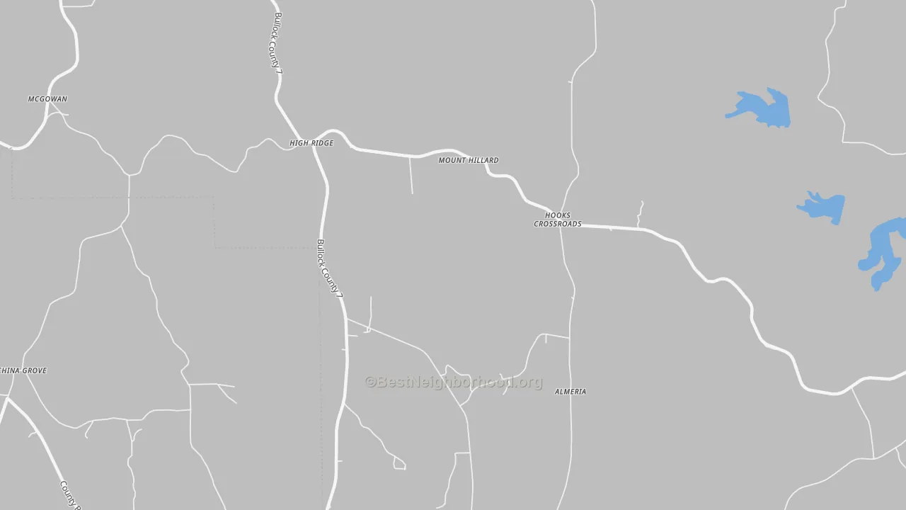 Walk Grade map of Almeria, AL, walkable areas in green and car-dependent areas in red