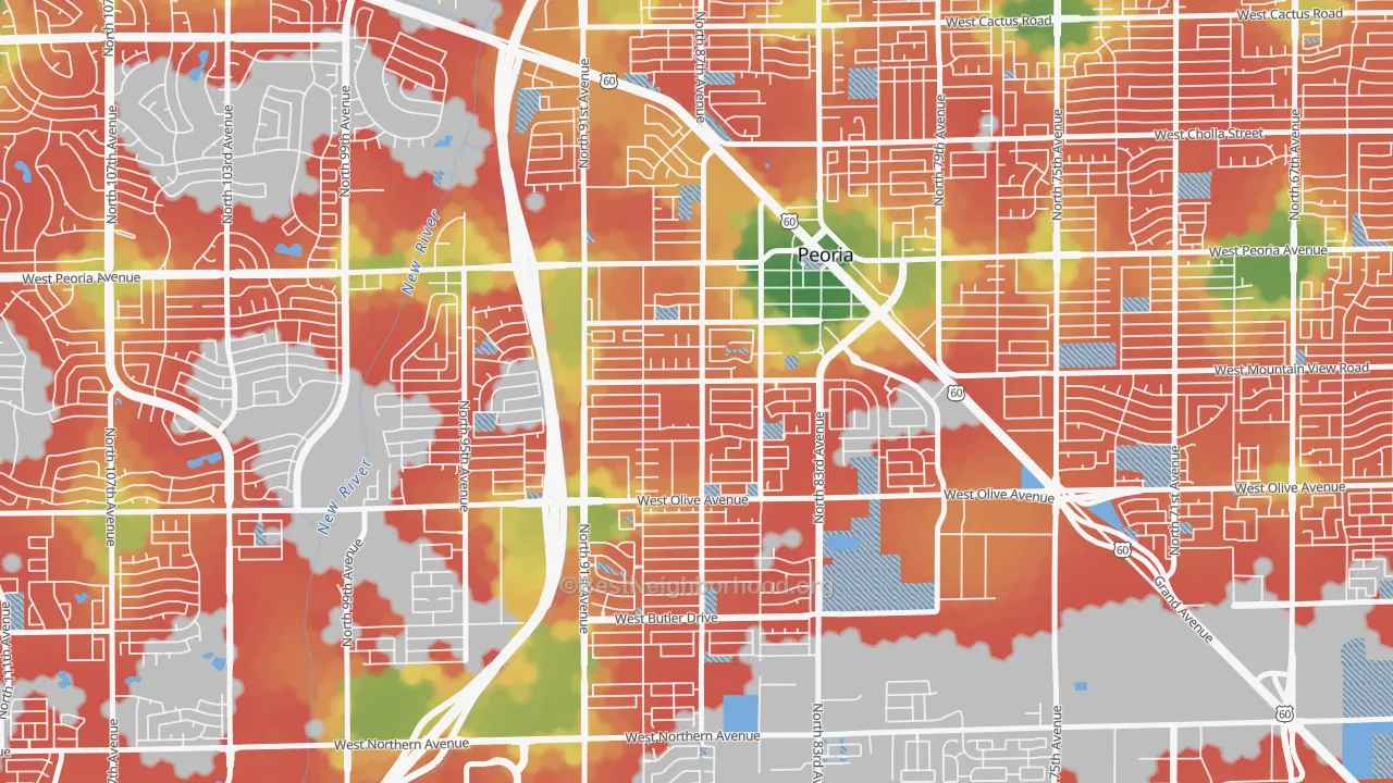 Walk Grade map of Alta Loma, Peoria, AZ, walkable areas in green and car-dependent areas in red