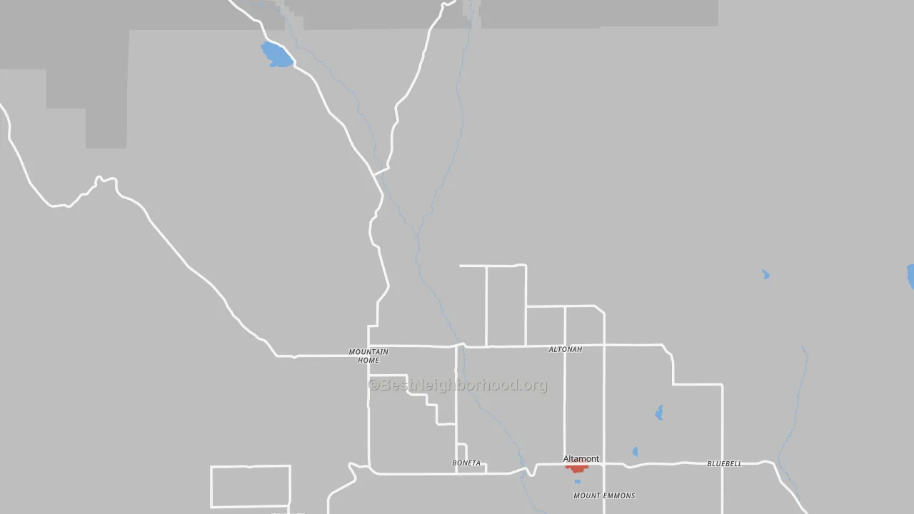 Walk Grade map of Altonah, UT, walkable areas in green and car-dependent areas in red