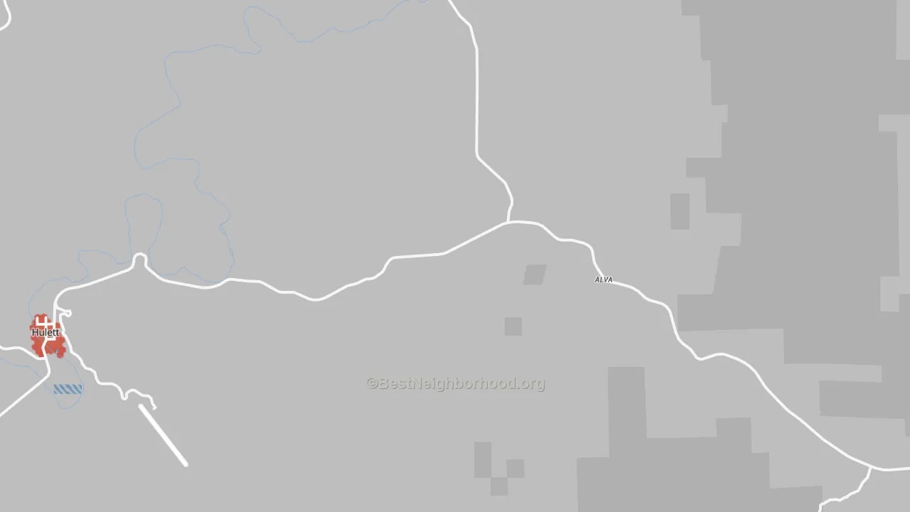 Walk Grade map of Alva, WY, walkable areas in green and car-dependent areas in red