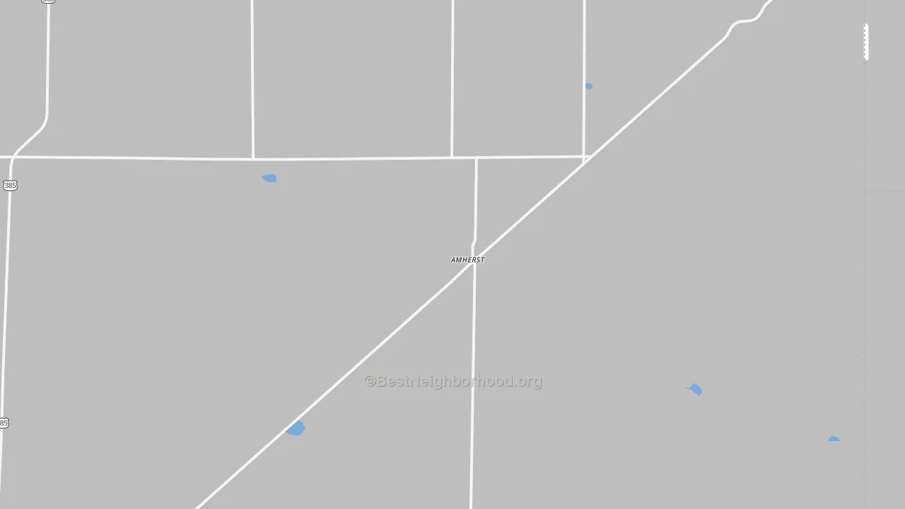 Walk Grade map of Amherst, CO, walkable areas in green and car-dependent areas in red