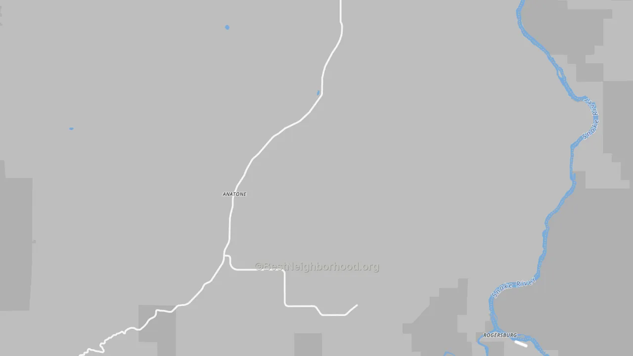 Walk Grade map of Anatone, WA, walkable areas in green and car-dependent areas in red
