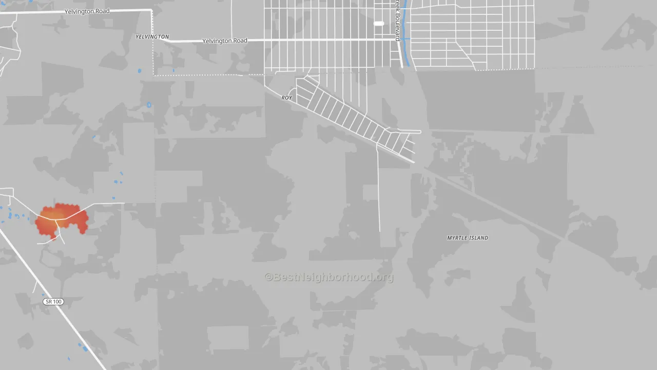 Walk Grade map of Andalusia, FL, walkable areas in green and car-dependent areas in red