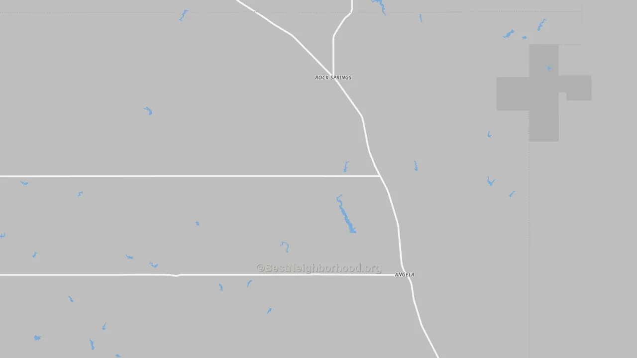 Walk Grade map of Angela, MT, walkable areas in green and car-dependent areas in red