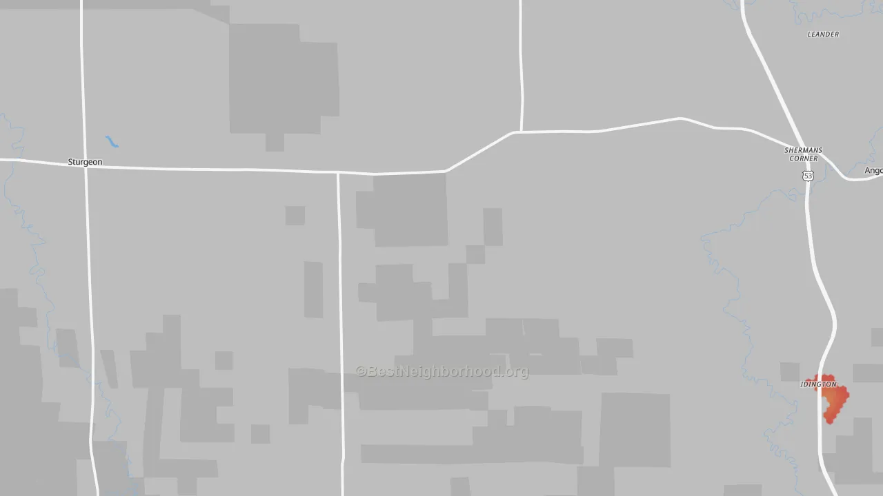 Walk Grade map of Angora, MN, walkable areas in green and car-dependent areas in red