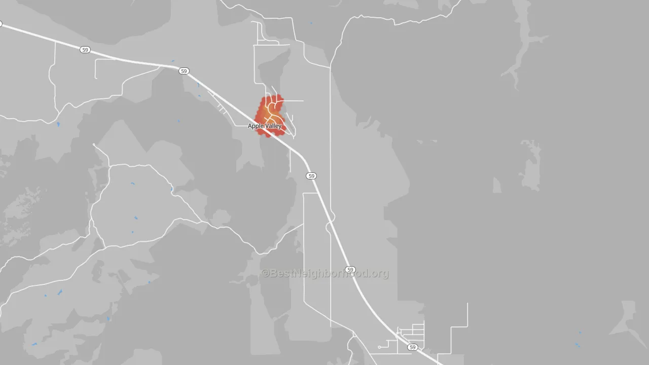 Walk Grade map of Apple Valley, UT, walkable areas in green and car-dependent areas in red