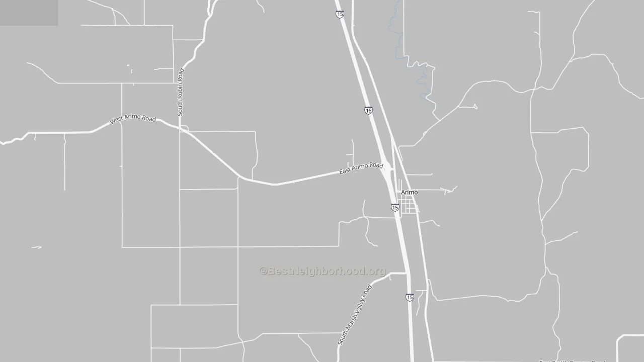 Walk Grade map of Arimo, ID, walkable areas in green and car-dependent areas in red