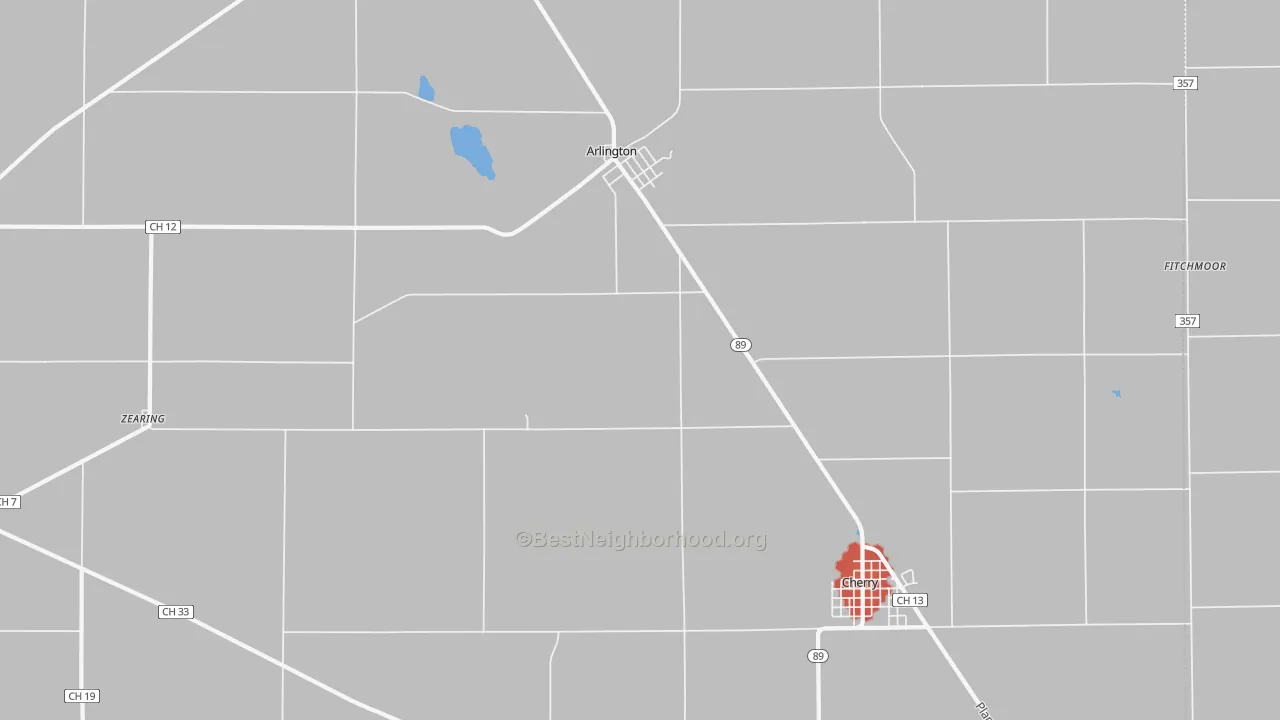 Walk Grade map of Arlington, IL, walkable areas in green and car-dependent areas in red