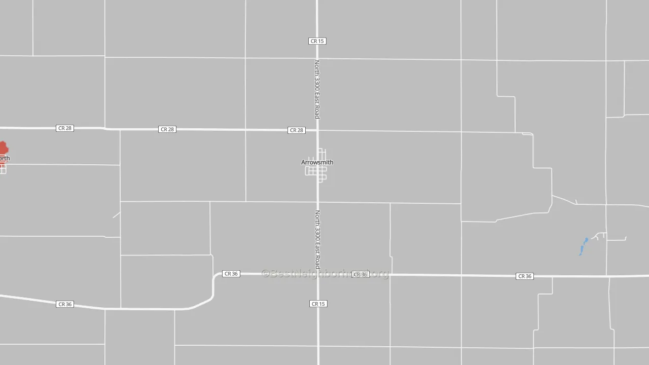 Walk Grade map of Arrowsmith, IL, walkable areas in green and car-dependent areas in red