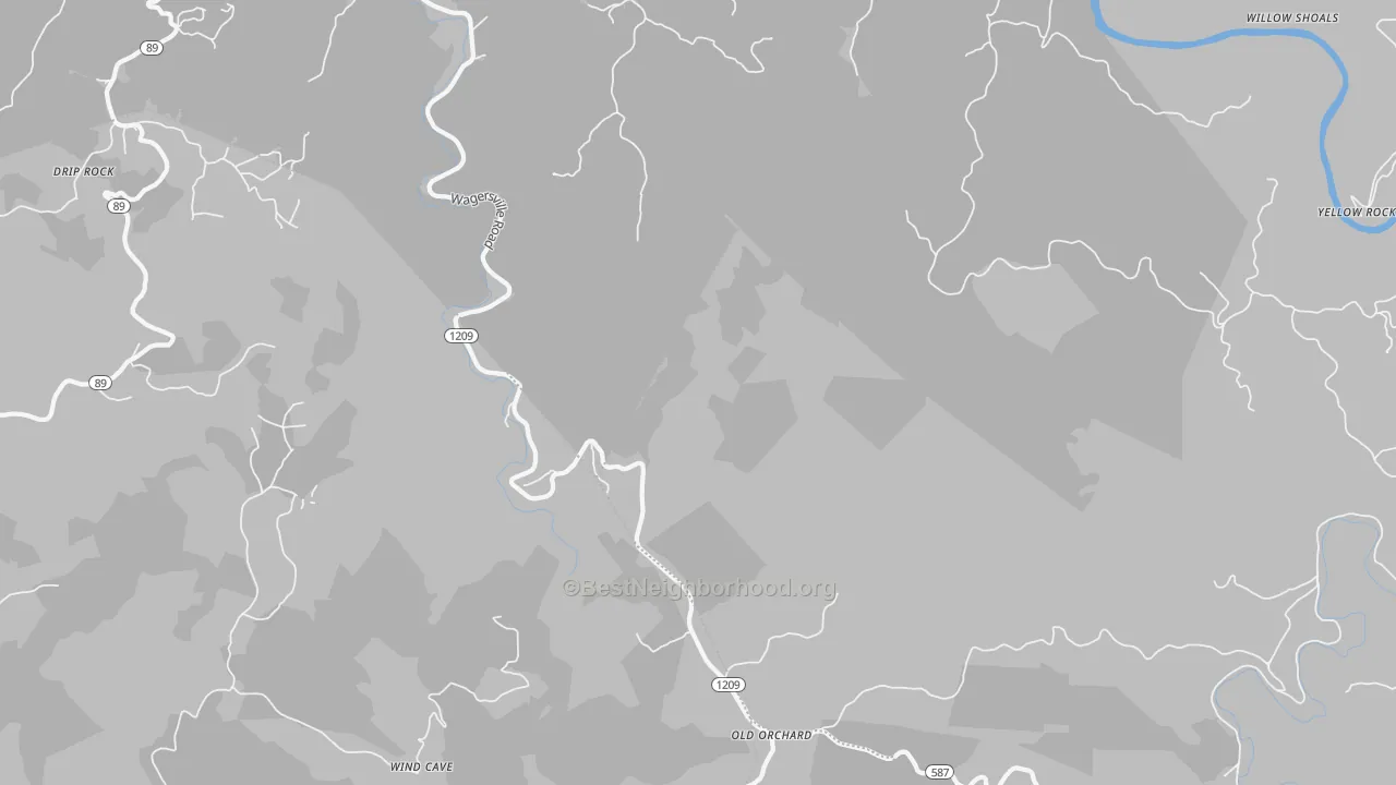 Walk Grade map of Arvel, KY, walkable areas in green and car-dependent areas in red