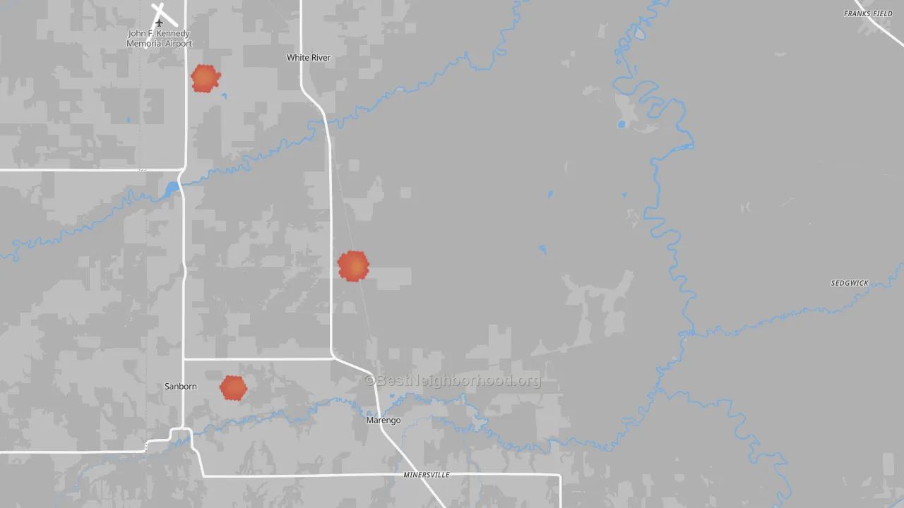 Walk Grade map of Ashland County, WI, walkable areas in green and car-dependent areas in red