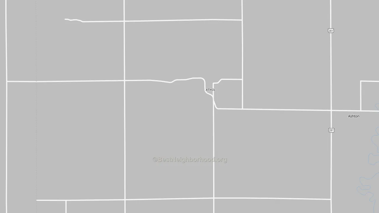 Walk Grade map of Athol, SD, walkable areas in green and car-dependent areas in red