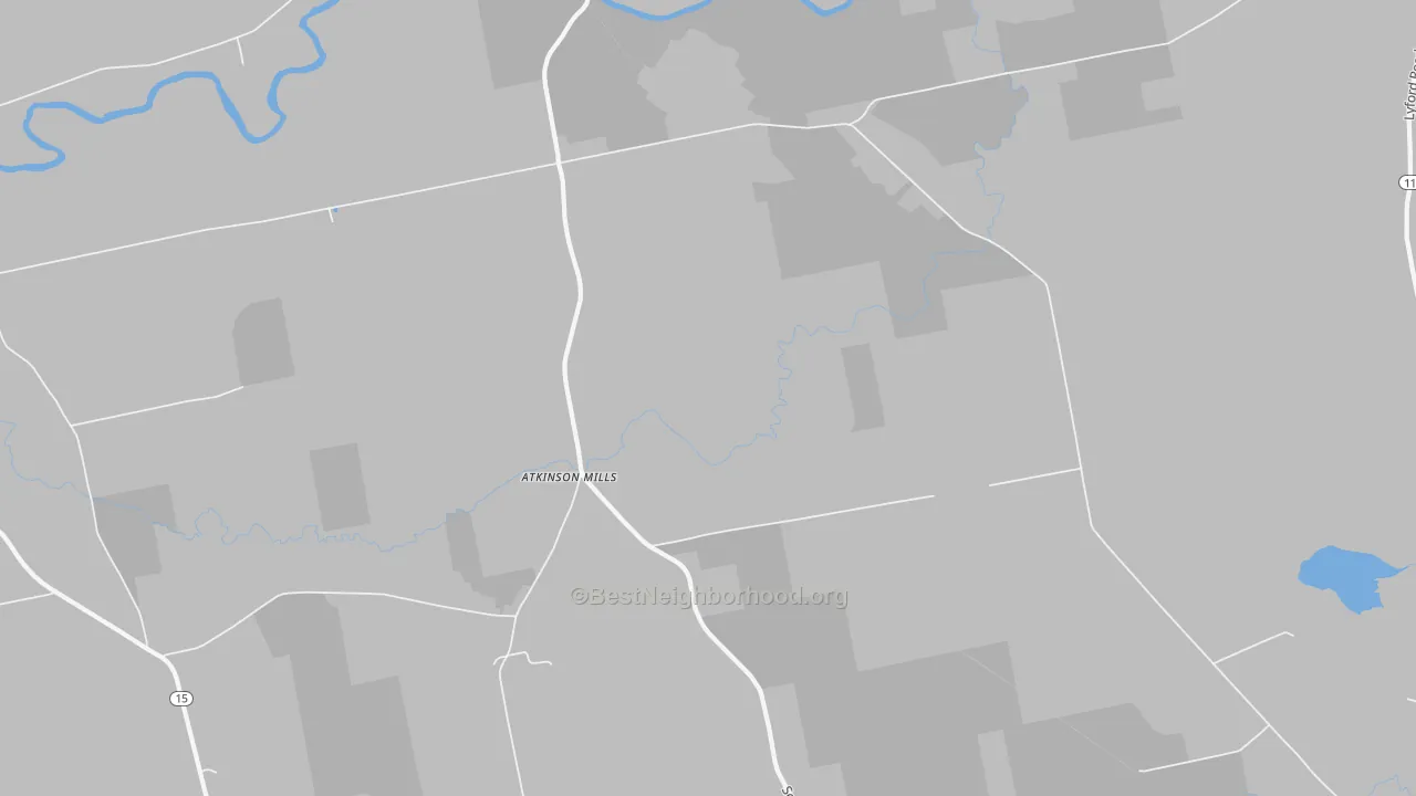 Walk Grade map of Atkinson Mills, ME, walkable areas in green and car-dependent areas in red