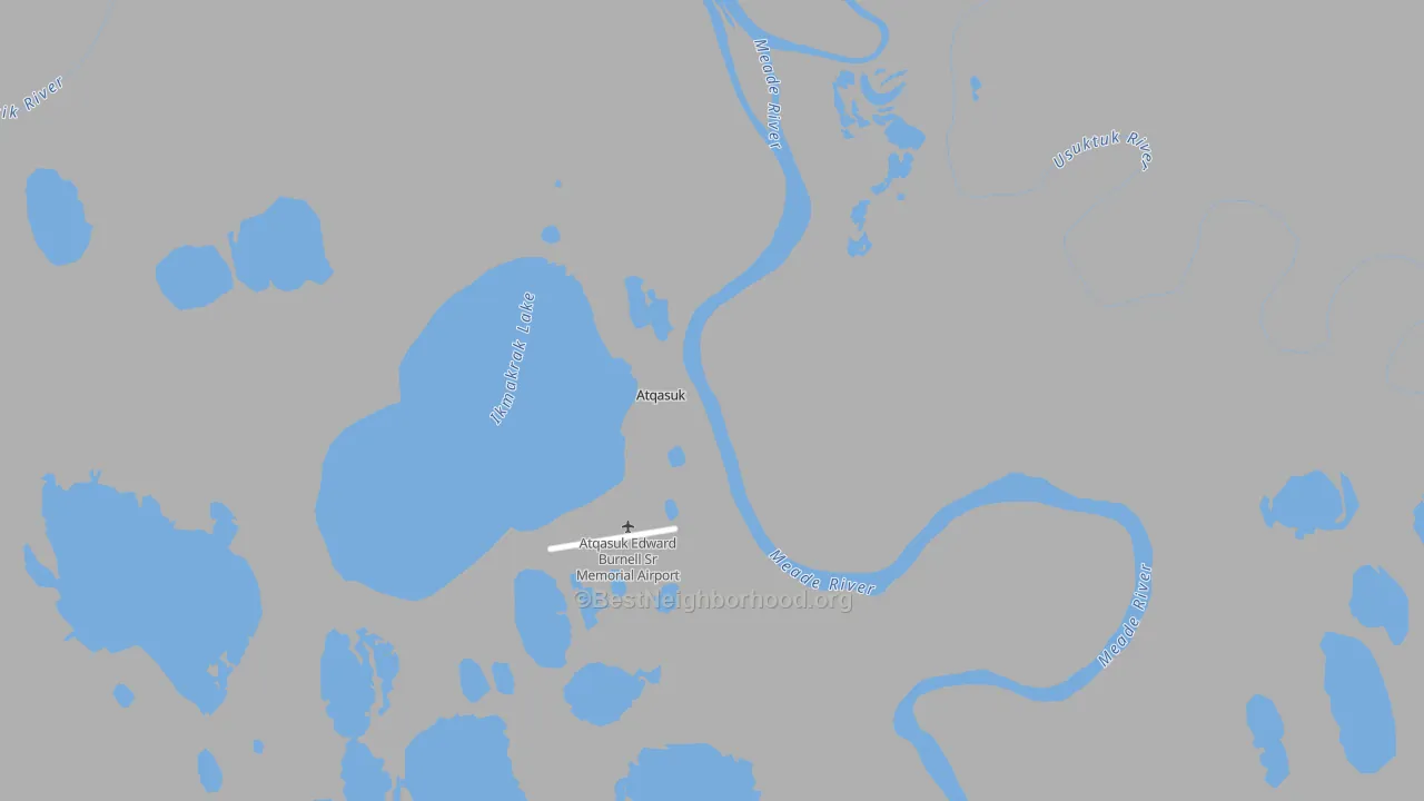 Walk Grade map of Atqasuk, AK, walkable areas in green and car-dependent areas in red