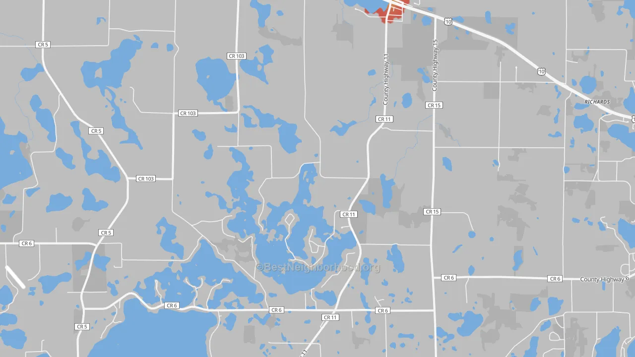 Walk Grade map of Audubon, MN, walkable areas in green and car-dependent areas in red