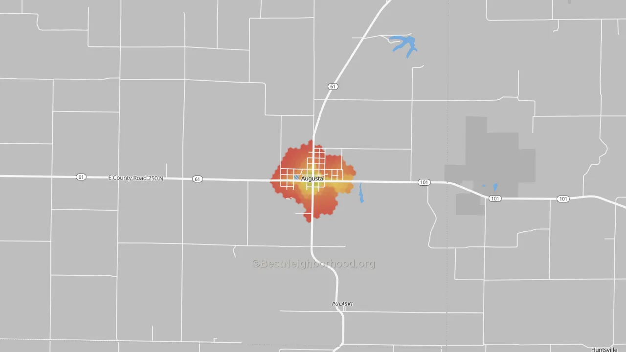 Walk Grade map of Augusta, IL, walkable areas in green and car-dependent areas in red