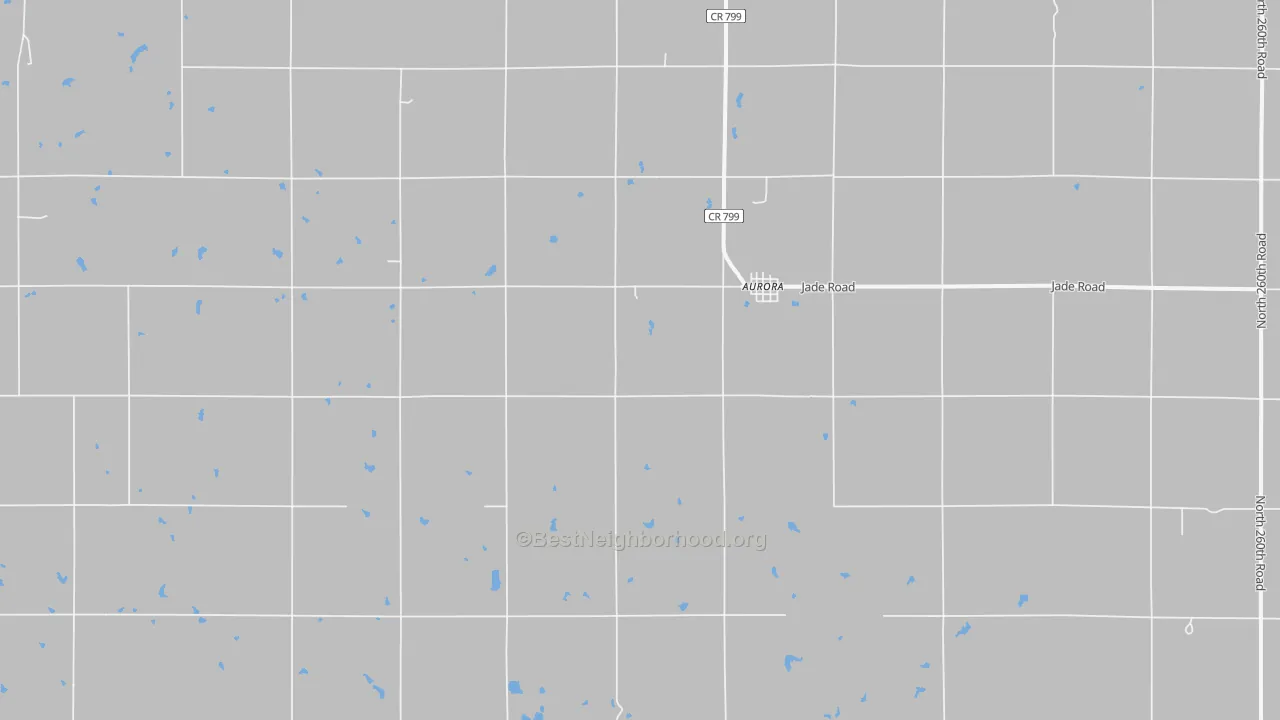 Walk Grade map of Aurora, KS, walkable areas in green and car-dependent areas in red