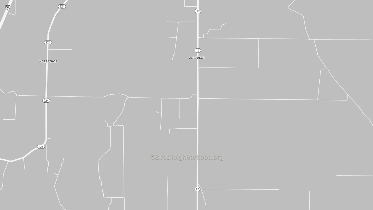 Walk Grade map of Auvergne, AR, walkable areas in green and car-dependent areas in red