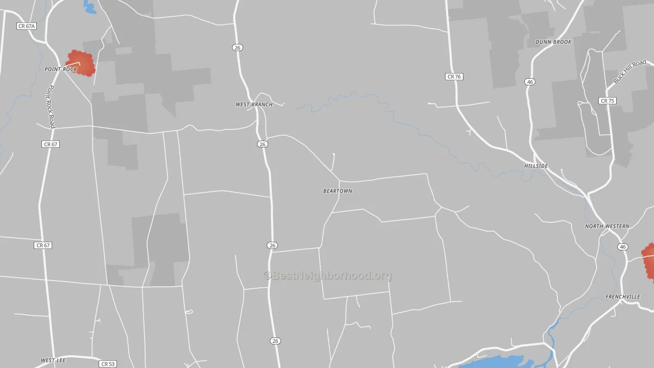 Walk Grade map of Ava, NY, walkable areas in green and car-dependent areas in red