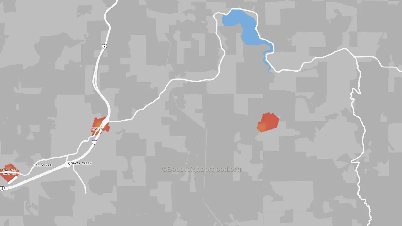 Walk Grade map of Azalea, OR, walkable areas in green and car-dependent areas in red