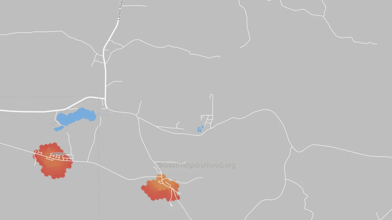 Walk Grade map of Azure, MT, walkable areas in green and car-dependent areas in red