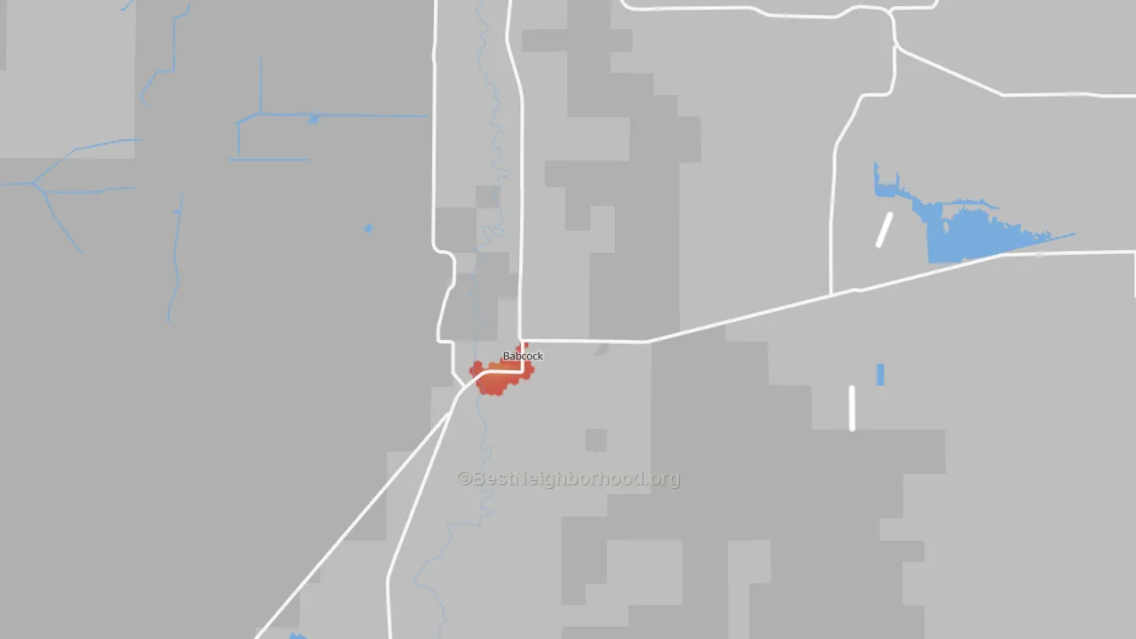 Walk Grade map of Babcock, WI, walkable areas in green and car-dependent areas in red