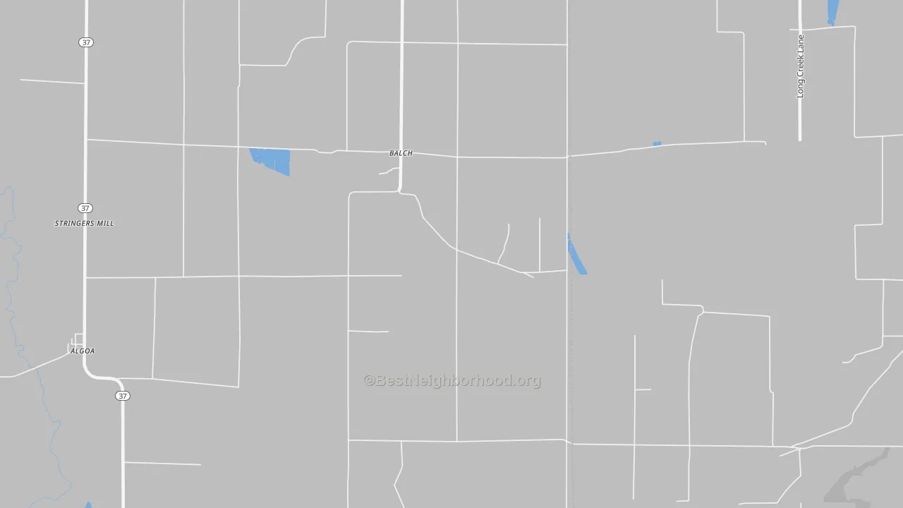 Walk Grade map of Balch, AR, walkable areas in green and car-dependent areas in red
