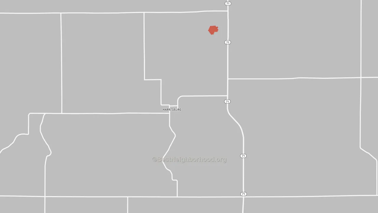 Walk Grade map of Banner County, NE, walkable areas in green and car-dependent areas in red