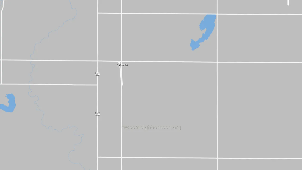 Walk Grade map of Barnard, SD, walkable areas in green and car-dependent areas in red