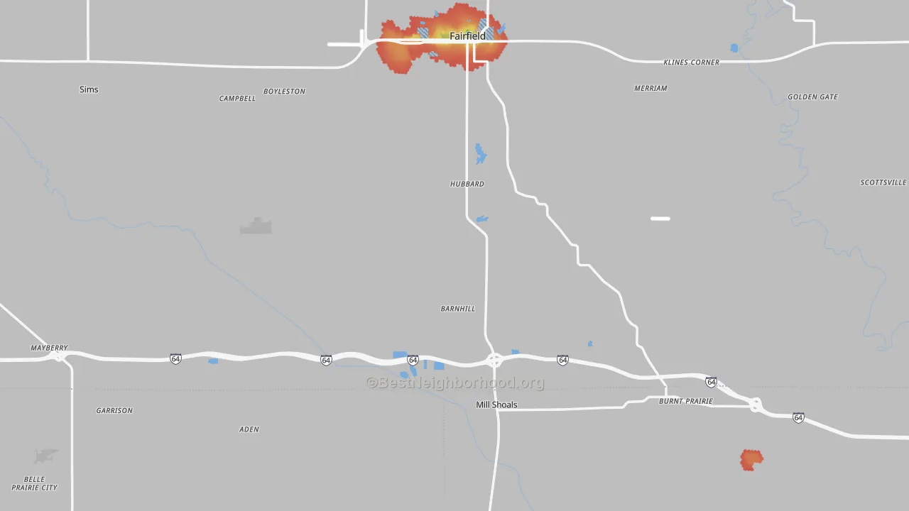 Walk Grade map of Barnhill, IL, walkable areas in green and car-dependent areas in red