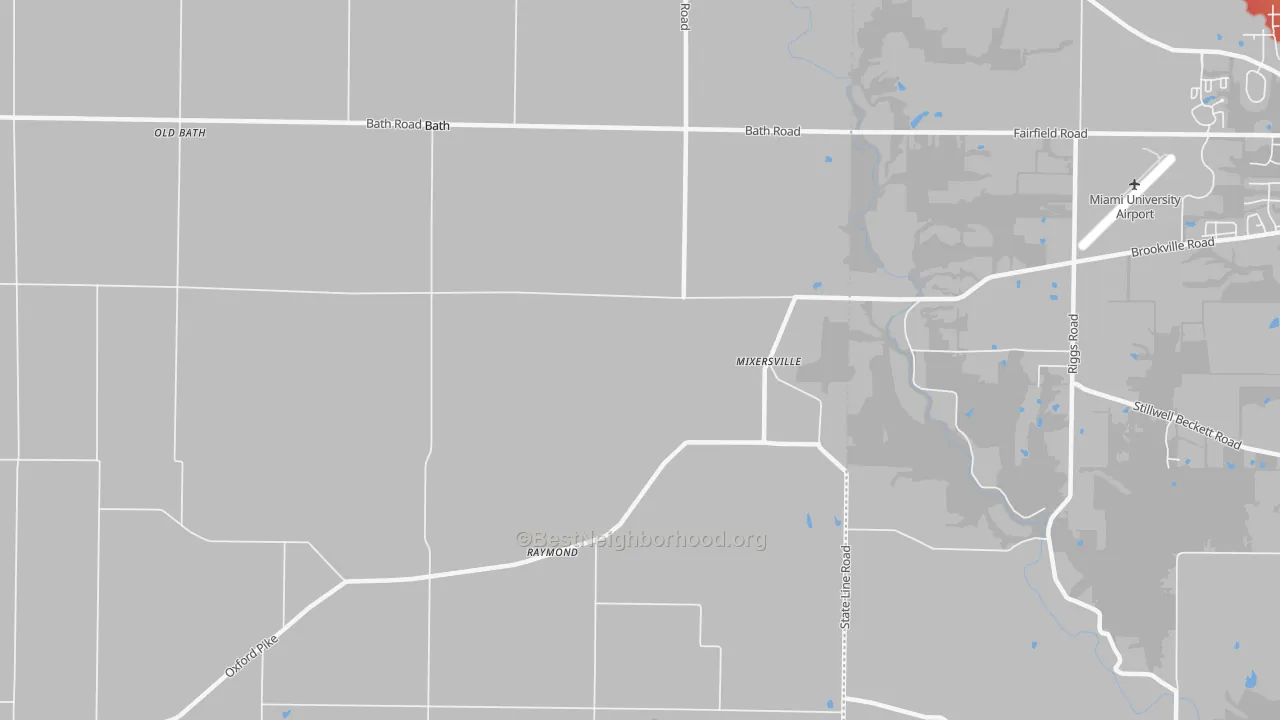 Walk Grade map of Bath, IN, walkable areas in green and car-dependent areas in red