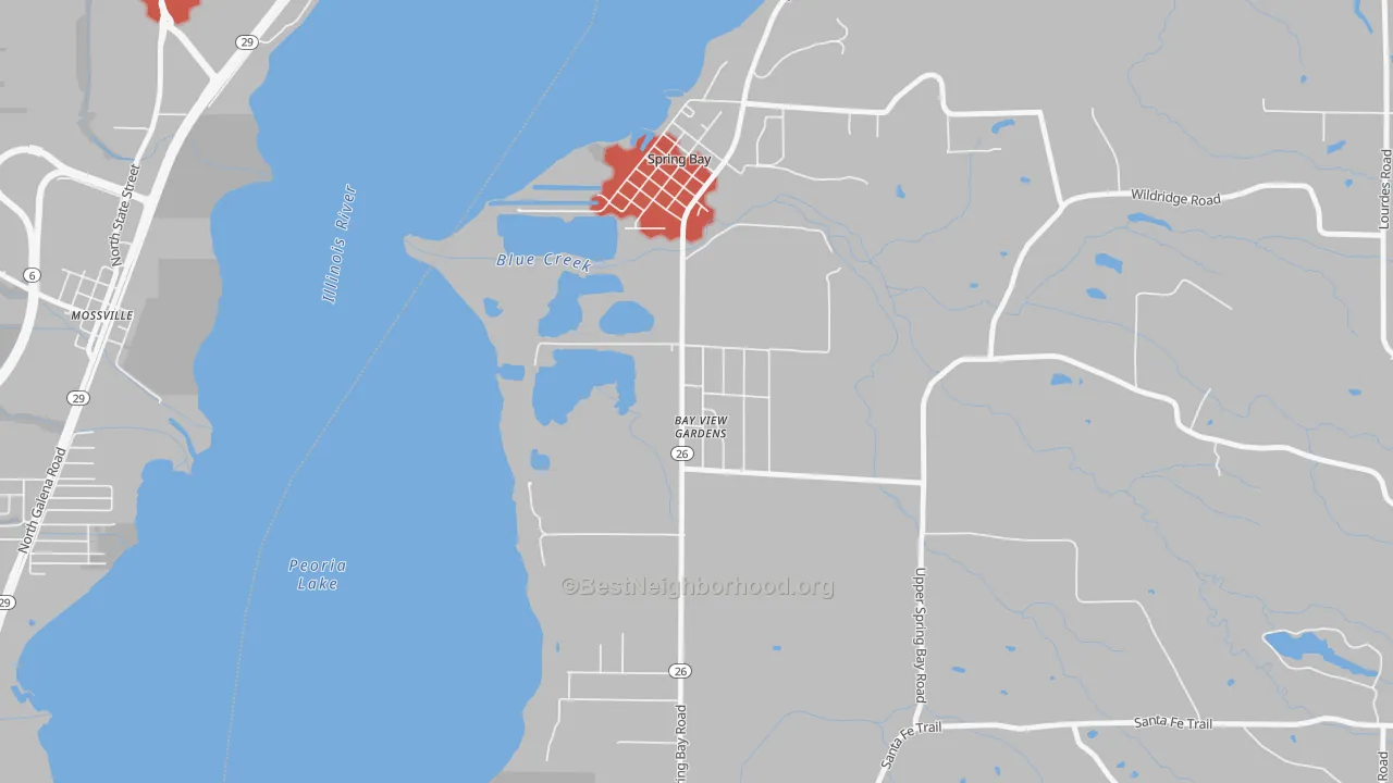 Walk Grade map of Bay View Gardens, IL, walkable areas in green and car-dependent areas in red